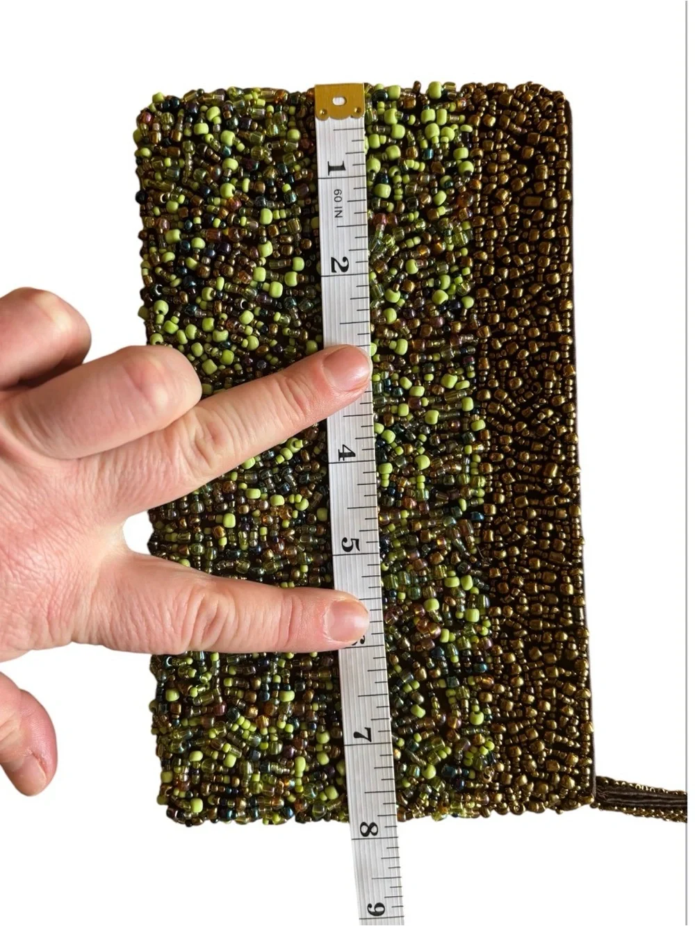Beaded Evening Wristlet Clutch in Dark Green Festival Fairy Event Art to Wear